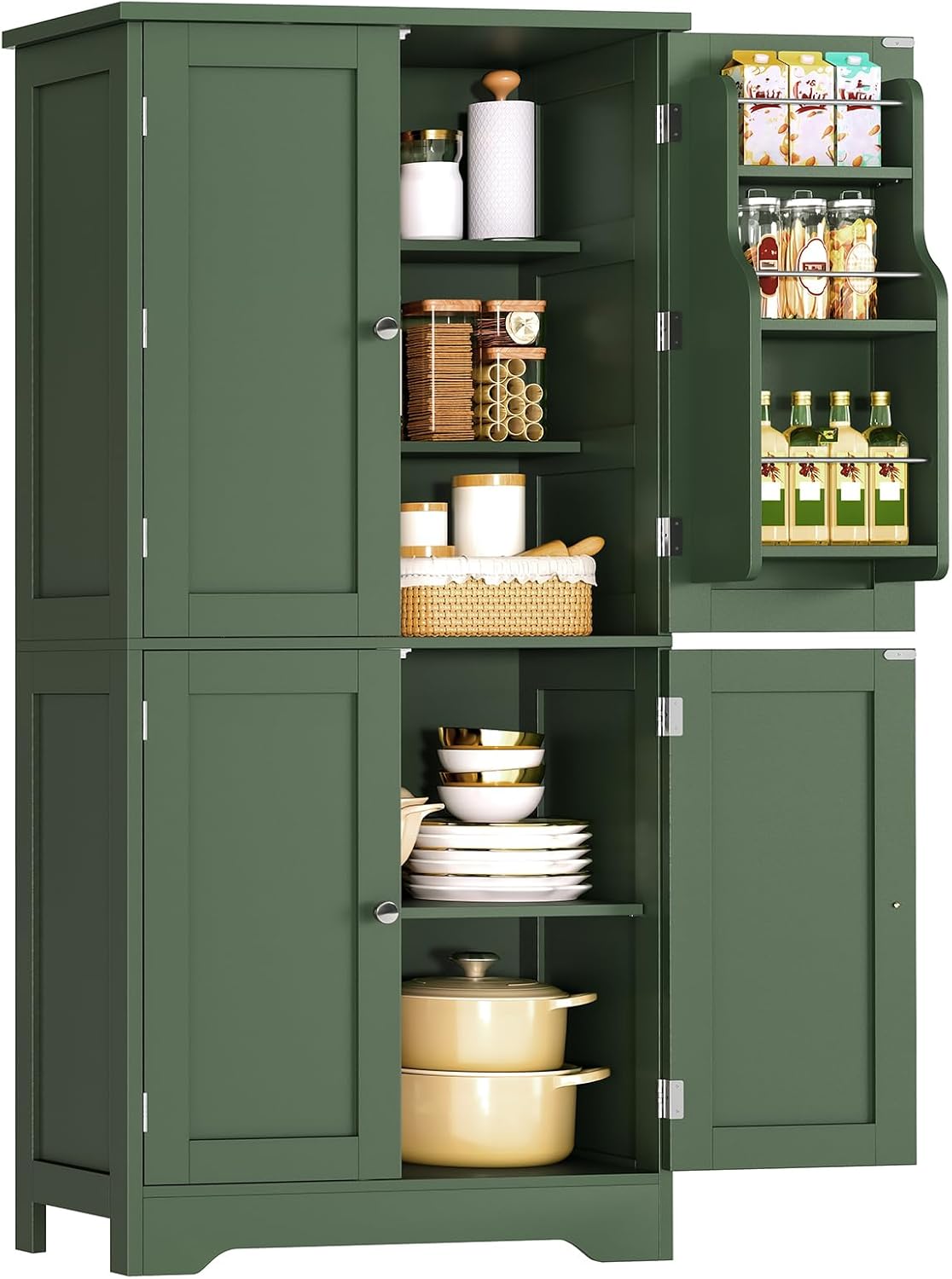 TEENFON 51&amp;quot; H Pantry Cabinet with 4 Doors, Kitchen Cabinet with 6 Door Shelves, Kitchen Pantry for Living Room, Dining Room, Bathroom, Green : Home  Kitchen