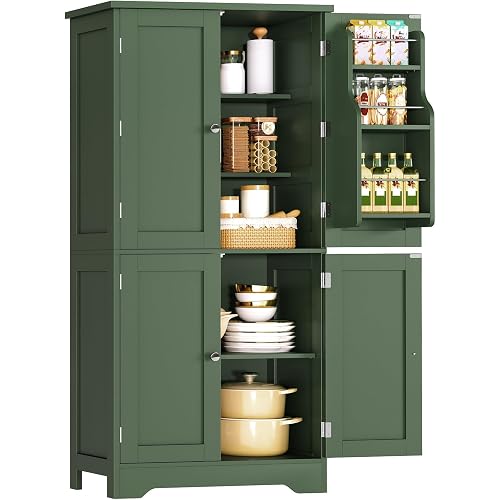 TEENFON 51" H Pantry Cabinet with 4 Doors, Kitchen Cabinet with 6 Door Shelves, Kitchen Pantry for Living Room, Dining Room, Bathroom, Green