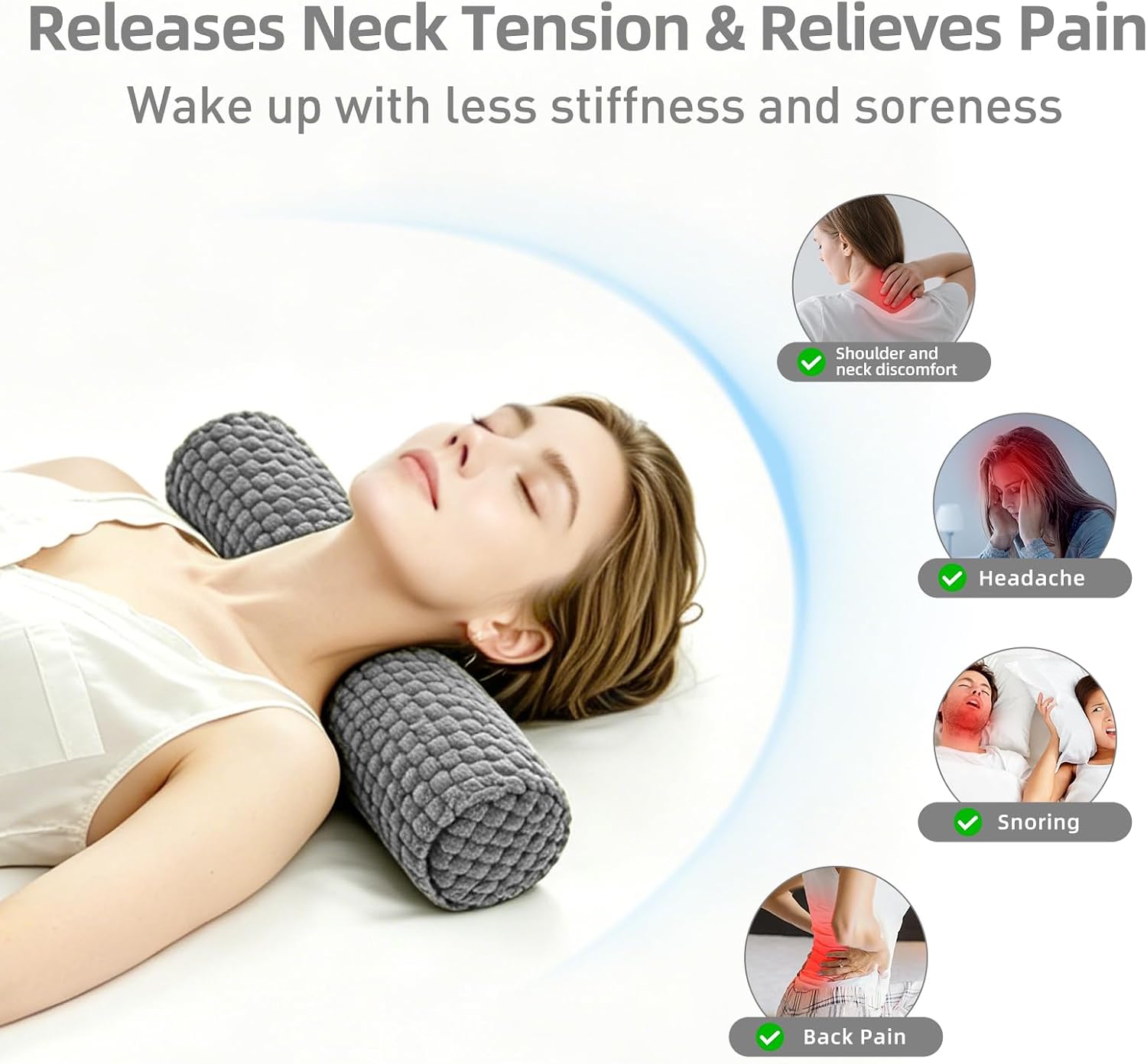 Cervical Pillow for Neck Pain, Memory Foam Neck Roll & Support Pillow for Sleeping, Travel, Office, with Removable Washable Cover, Size 17.7 x 4 Inches (Grey)