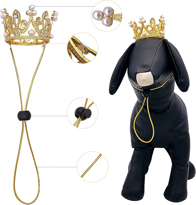 Pet Show 2 Piezas Corona y Diadema para Perro Pequeño Plata y Oro miniatura 3