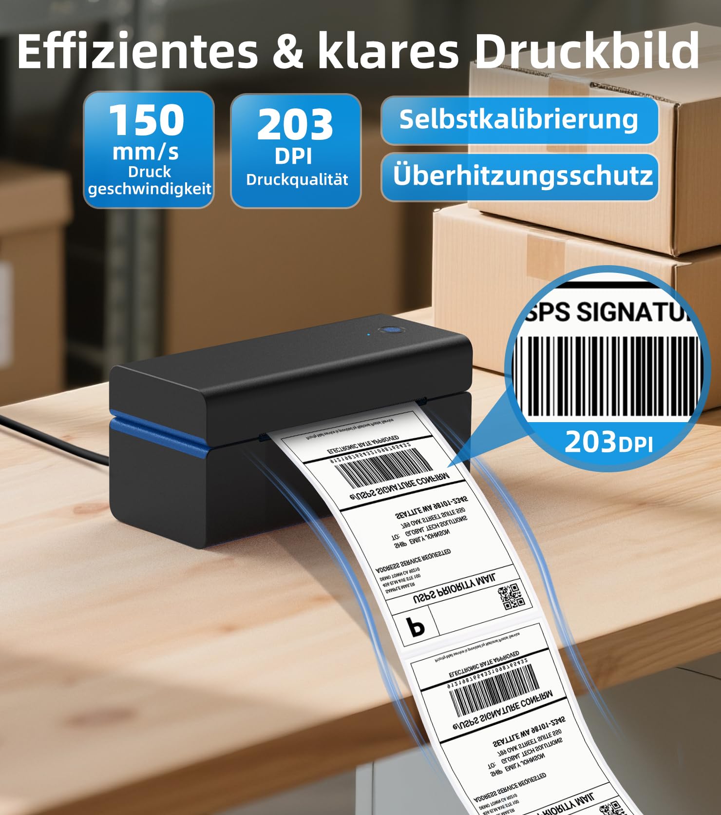 ORGSTA DHL Etikettendrucker 4x6 Thermodrucker Selbstklebend Labeldrucker | 50 pcs Versandetiketten Kabelloser Bluetooth & USB Label Printer für PC und Smartphone