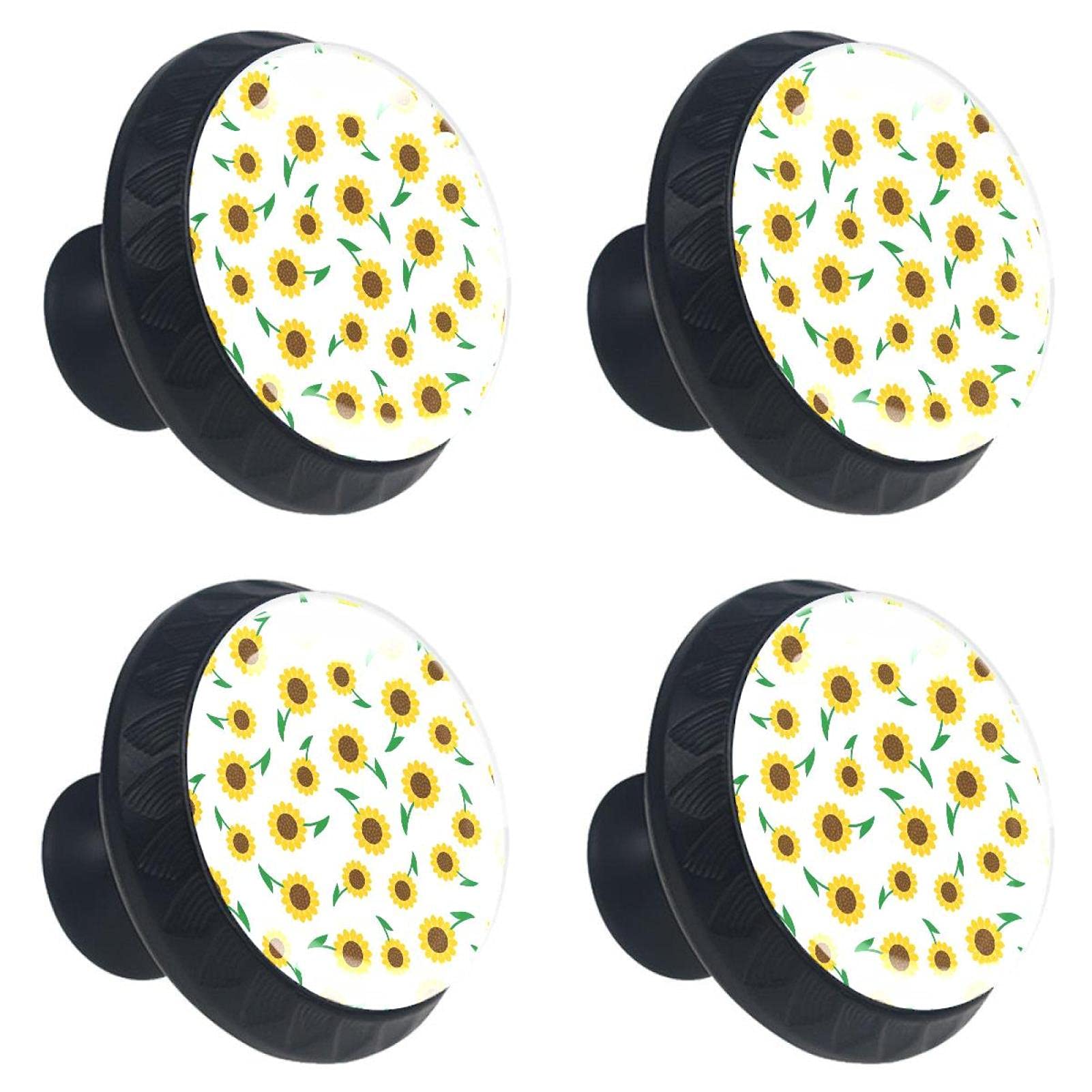 Lot de 4 boutons de tiroir tournesol en verre 30 mm pour meubles de maison