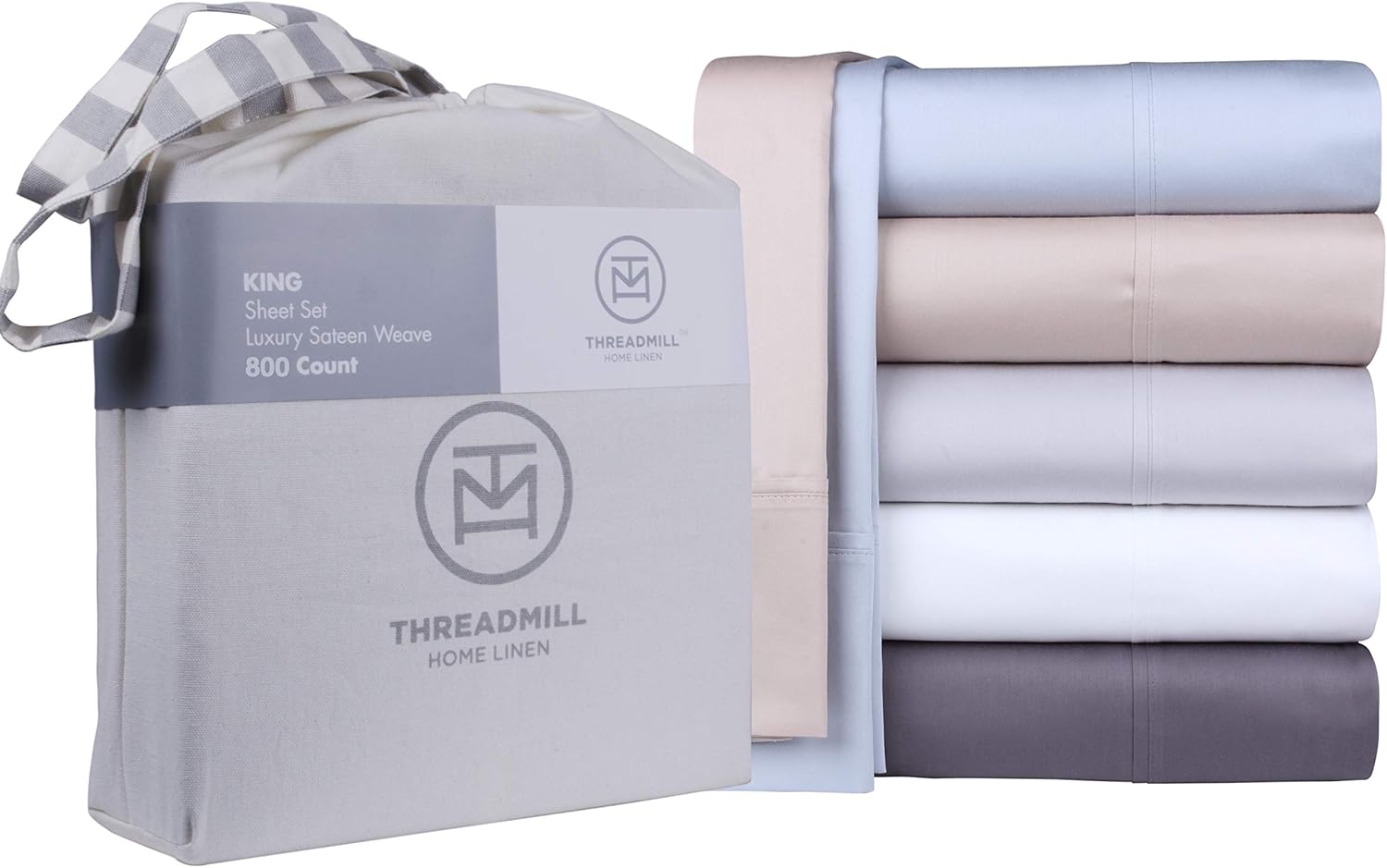 Threadmill Queen Sheet-Set - 800 Thread Count Sateen Weave, 100% Natural Cotton 4 Piece Solid Bedding Set, Extra Long Staple Cotton, Supreme Hotel White Sheets with Elasticized Deep Pocket : Home & Kitchen
