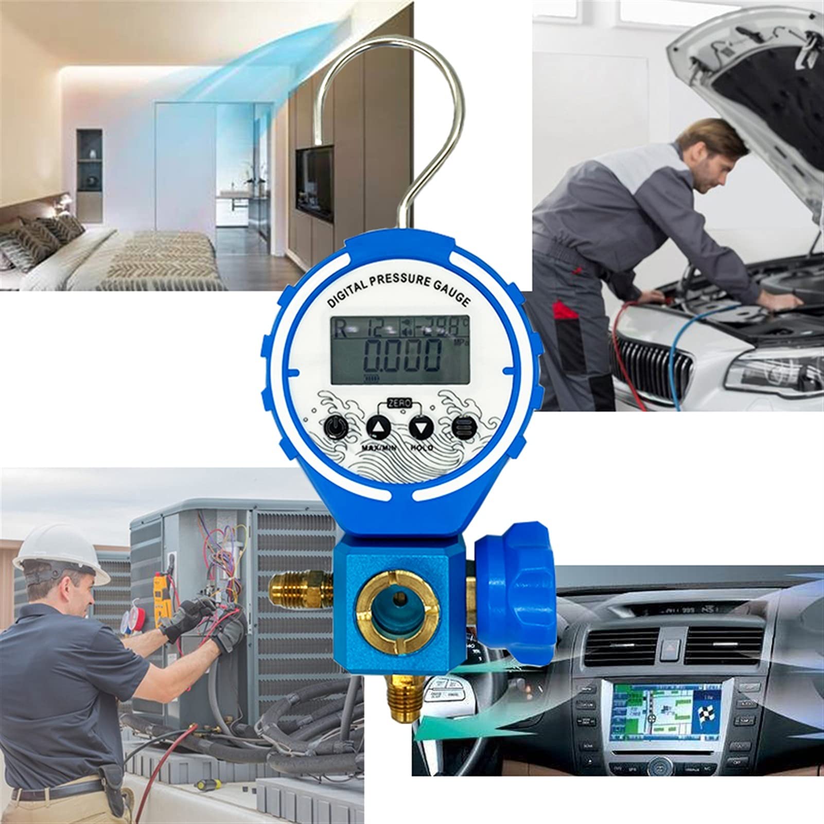 Cyfrowy manometr manometryczny tester chłodniczy miernik ciśnienia próżniowego Hvac. Tester Freon Ciśnienie z wziernikiem,Dokładna Regulacja