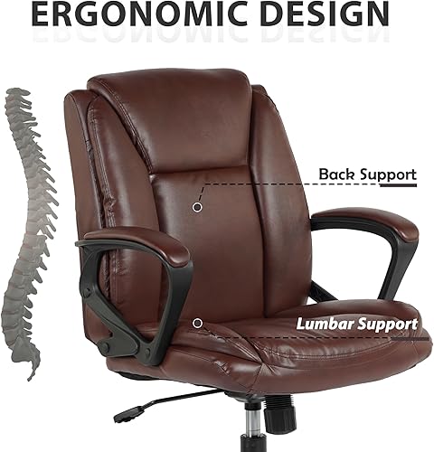 Miniatura 4 de Silla de oficina, silla de escritorio ejecutiva con soporte lumbar, silla de computadora de cuero sintético con respaldo medio con inclinación