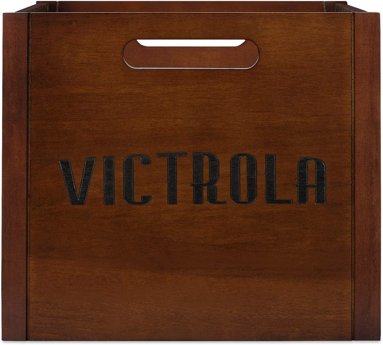 Victrola Wooden Record Crate – Tabletop Vinyl Album Holder, No-Tool Assembly, Holds Over 50 Records, Real Wood Construction, Elegant Design (Espresso)