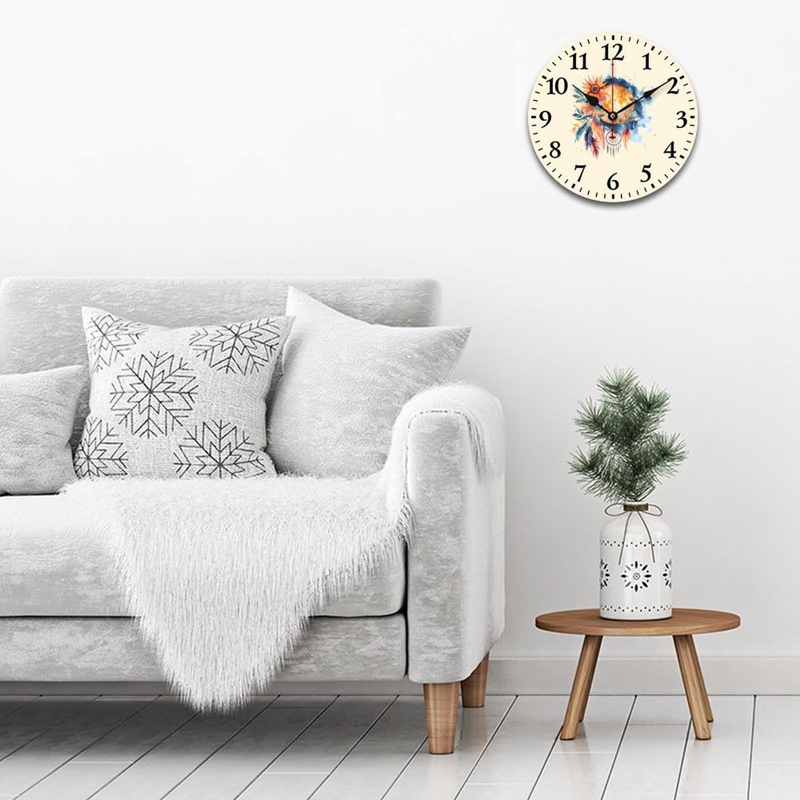 Traumfänger, Mond und Sonne, Holz-Wanduhr, nicht tickend, batteriebetrieben, für Büro, Wohnzimmer, Schlafzimmer, Küche
