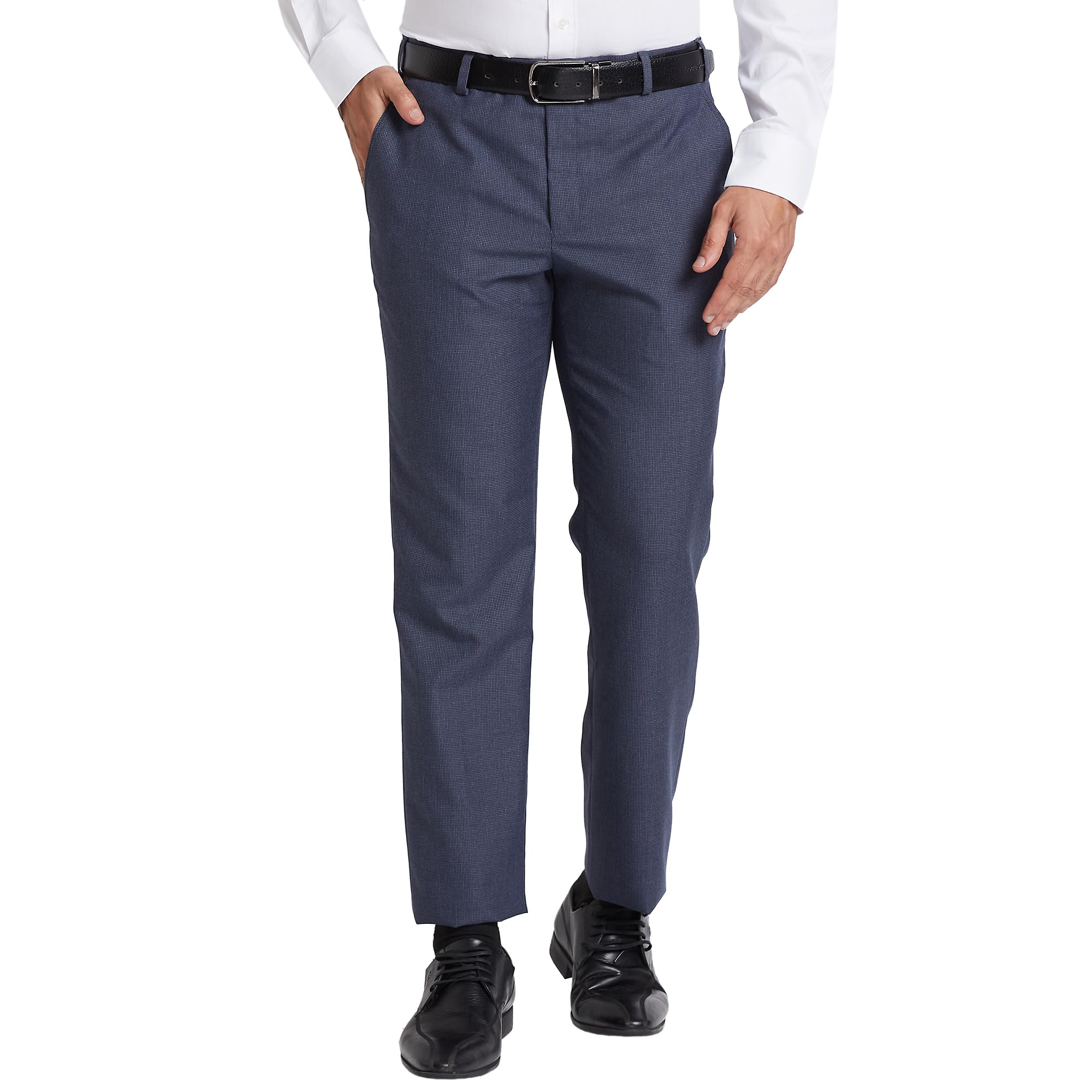 park avenue Men Smart Fit Houndstooth Pattern Poly Viscose Blend Pleatless Formal Trouser-picture-35