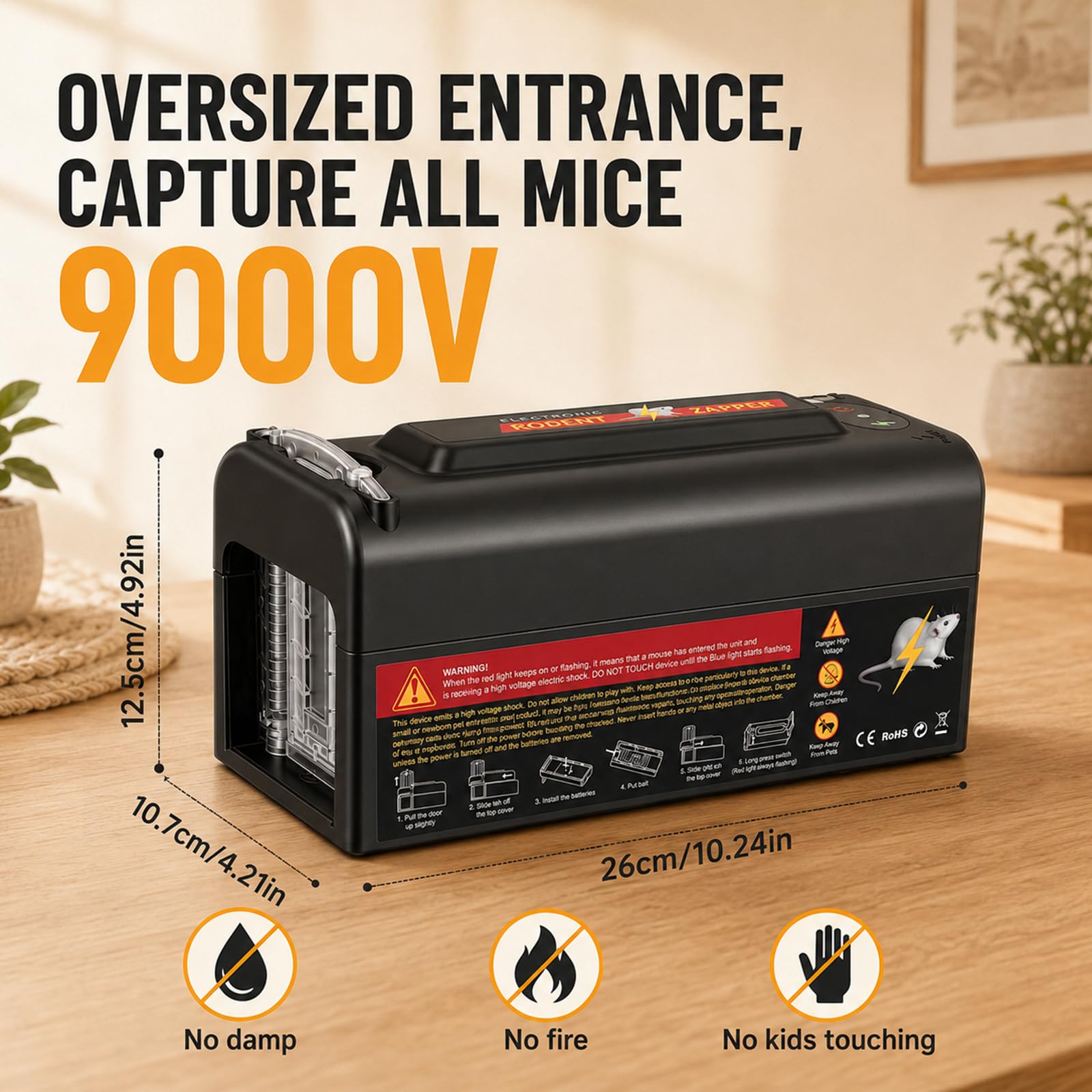 2 trappole elettriche per topi con sensore intelligente ad alta tensione (6-9 KV) per grandi roditori, senza esche tossiche, sicure per casa, cucina e ristorante, distruggenti elettronici per interni