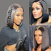 Vista 24 de Peluca Bob de encaje frontal de 13x4 de Karlami, peluca de cabello humano con encaje frontal transparente, sin pegamento, prearrancada, para Negro