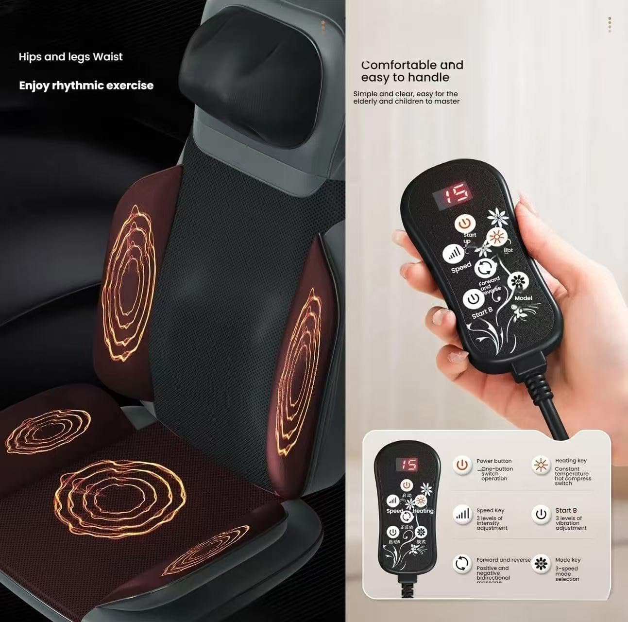 Cuscino massaggiante Shiatsu 3D con calore, massaggiatore profondo per schiena, collo e spalle, per uso domestico e ufficio, include modalità di vibrazione e adattatore UK