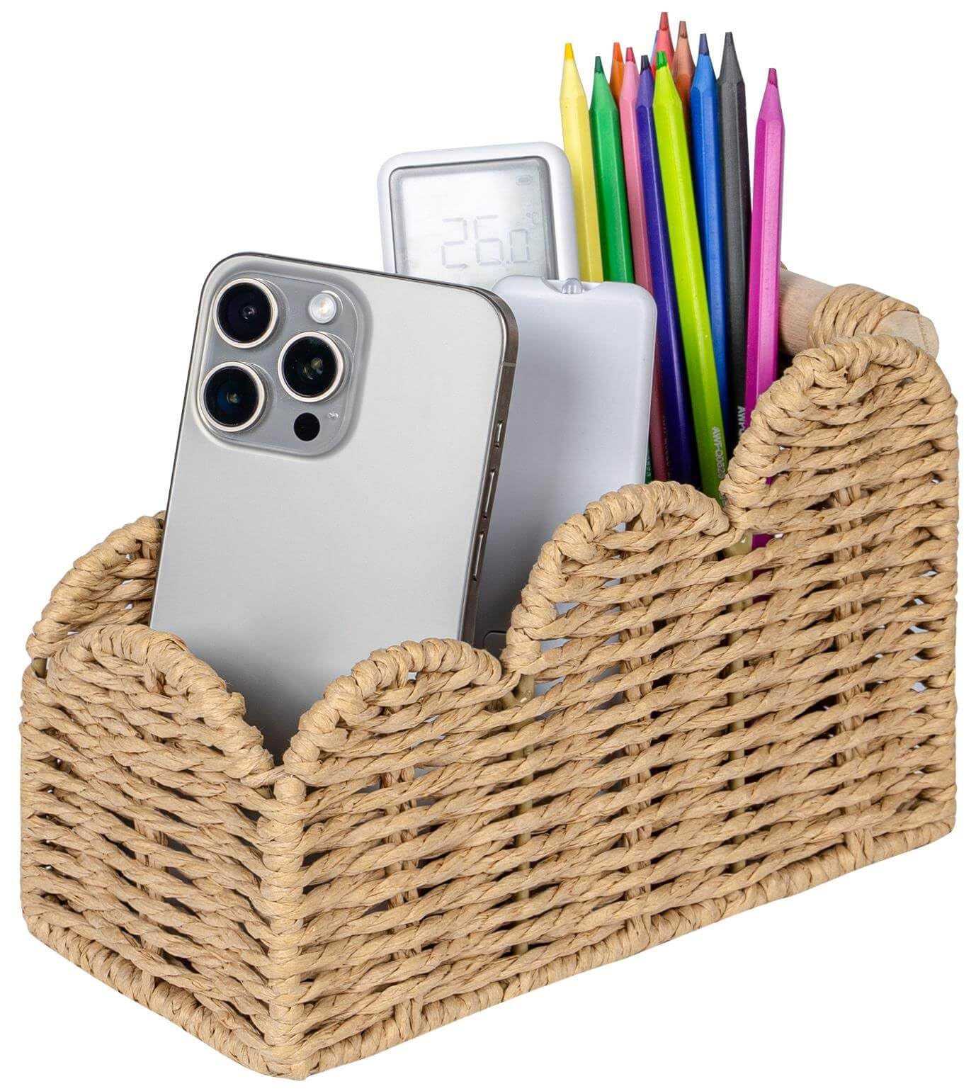 CubesLand Scalloped TV Remote Control Holder Bedside Organizer, Office Desk Caddy Storage Organizer Accessories, Pen Pencil Cup, Makeup Brush Holder, Fits Farmhouse Rustic Decor, Earth Friendly, Beige โ image 1