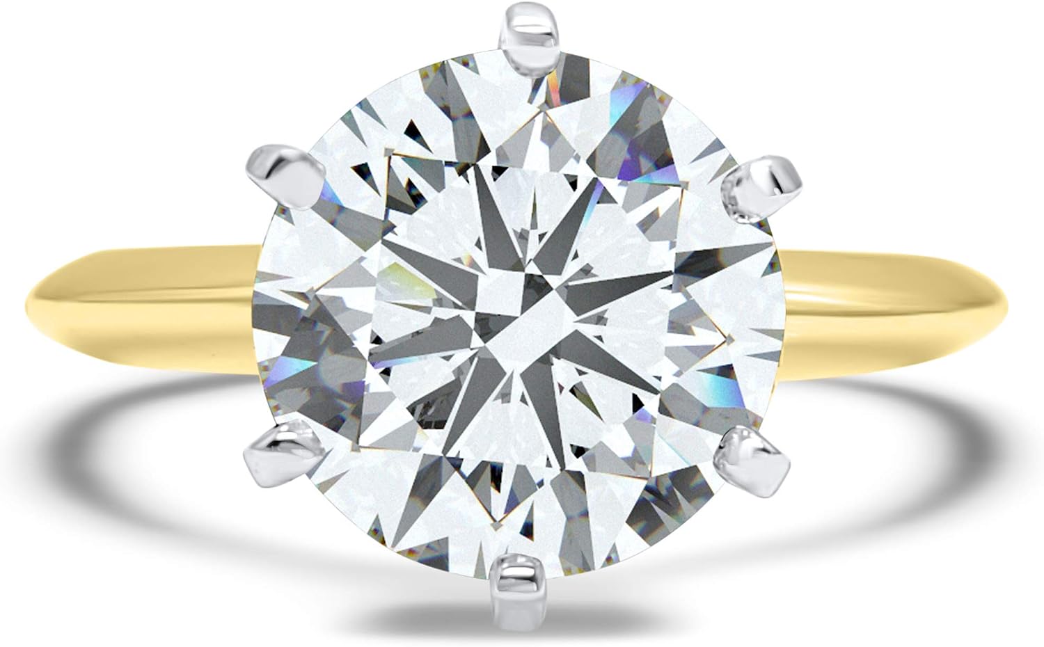 3ct Round CZ Cubic Zirconia Solitaire Engagement Ring in 14k Yellow Gold, Heavy Band, 6 Prong Setting