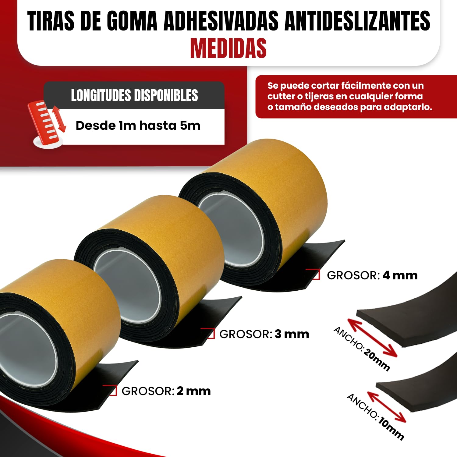 Gommapiuma adesiva (Larg. 10cm, Lungh. 5m, Sp. 5mm) in SBR nero, isolante termico adesivo resistente per garage e officina, rotolo antiscivolo industriale, protezione superfici e riduzione vibrazioni.