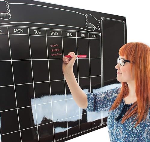 Miniatura 6 de Party Funny Calendario de pared de pizarra de tiza gigante laminada negra de borrado en seco, 38 x 50 pulgadas, tablero de anuncios semanal mensual