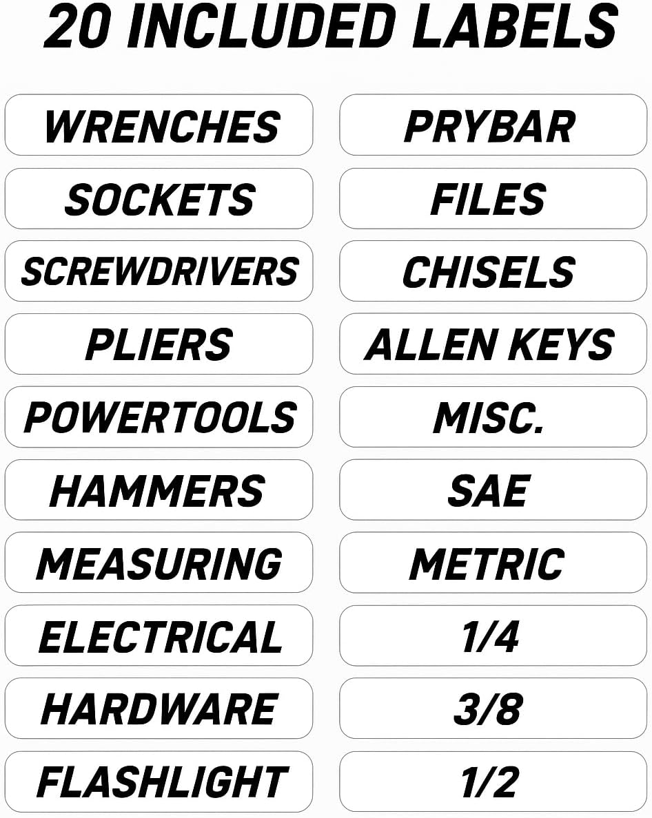 Magnetic Tool Box Labels - 20 Piece Tag Set - Industrial Grade, Chemical Resistant Tool Box Magnets Name Sticker Workspace Organizer Garage Storage (White)