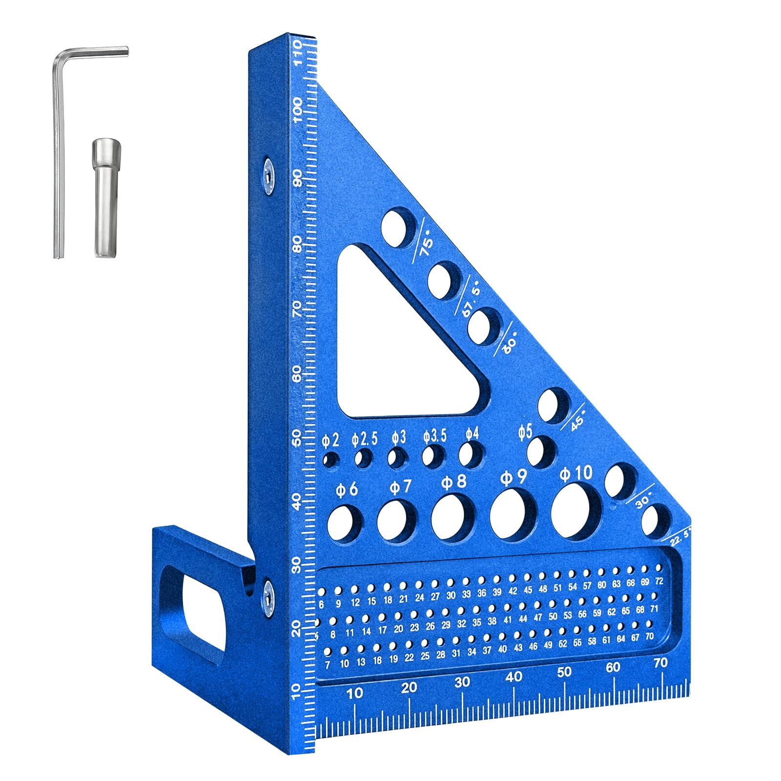 3D Carpenter Square 22.5°-90°, Aluminum Alloy Miter Square, Multi-Angle Measuring Ruler for Woodworking and DIY Projects (Blue)