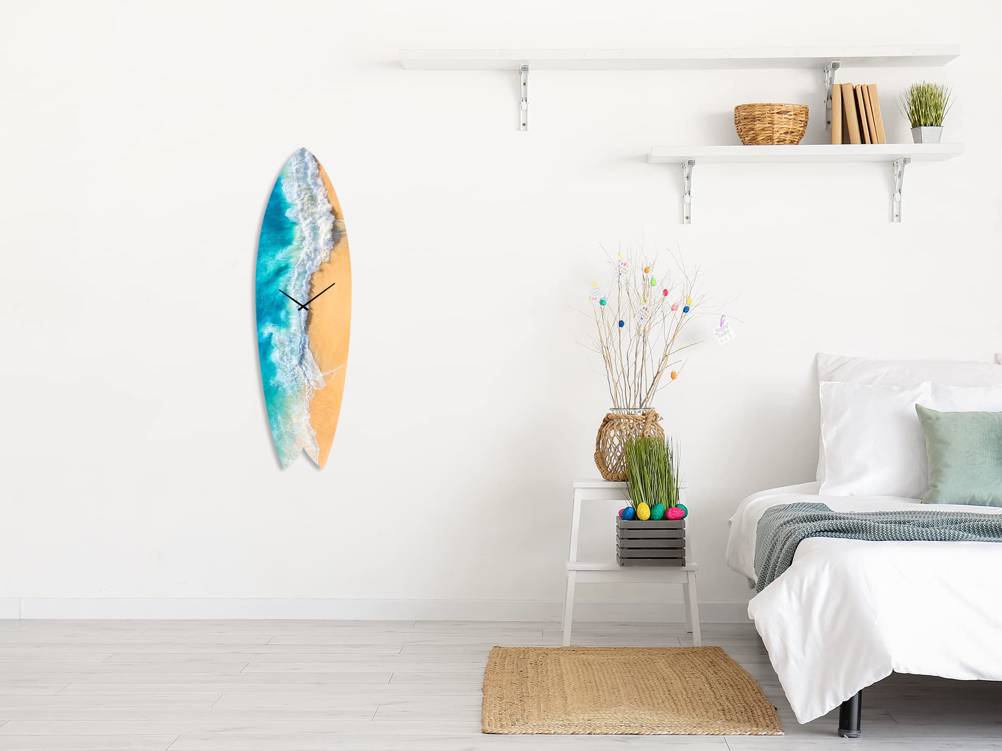 DECLINA, Reloj decorativo silencioso, péndulo moderno deco surf, reloj de pared surf shore Break, 100x30 cm