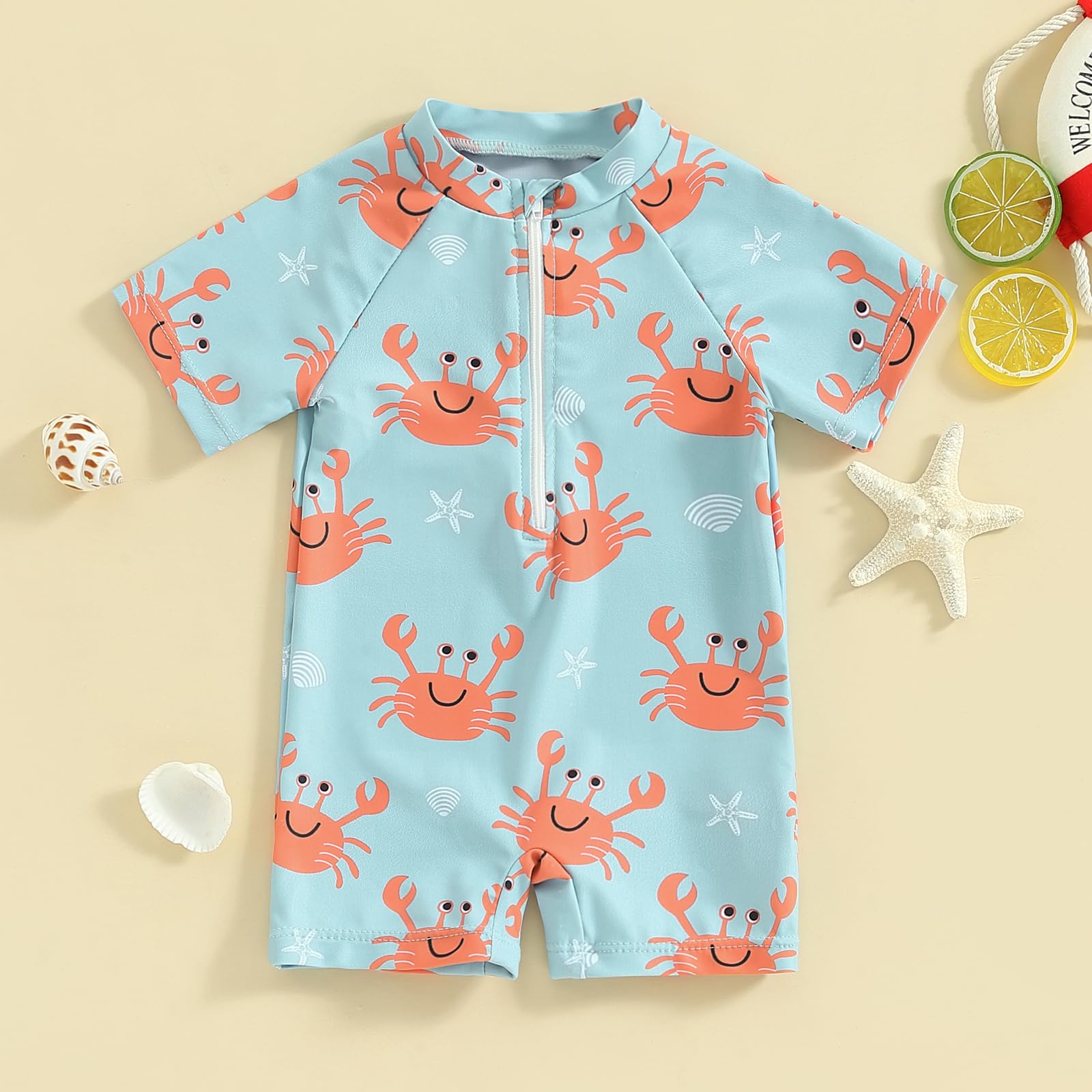 Dcohmch Baby Boy Swimsuit Rashguard Pattern Print One Piece Bathing Suit Toddler Zipper Swimwear 6 9 12 18Months 2T 3T (Orange, 0-3 Months)