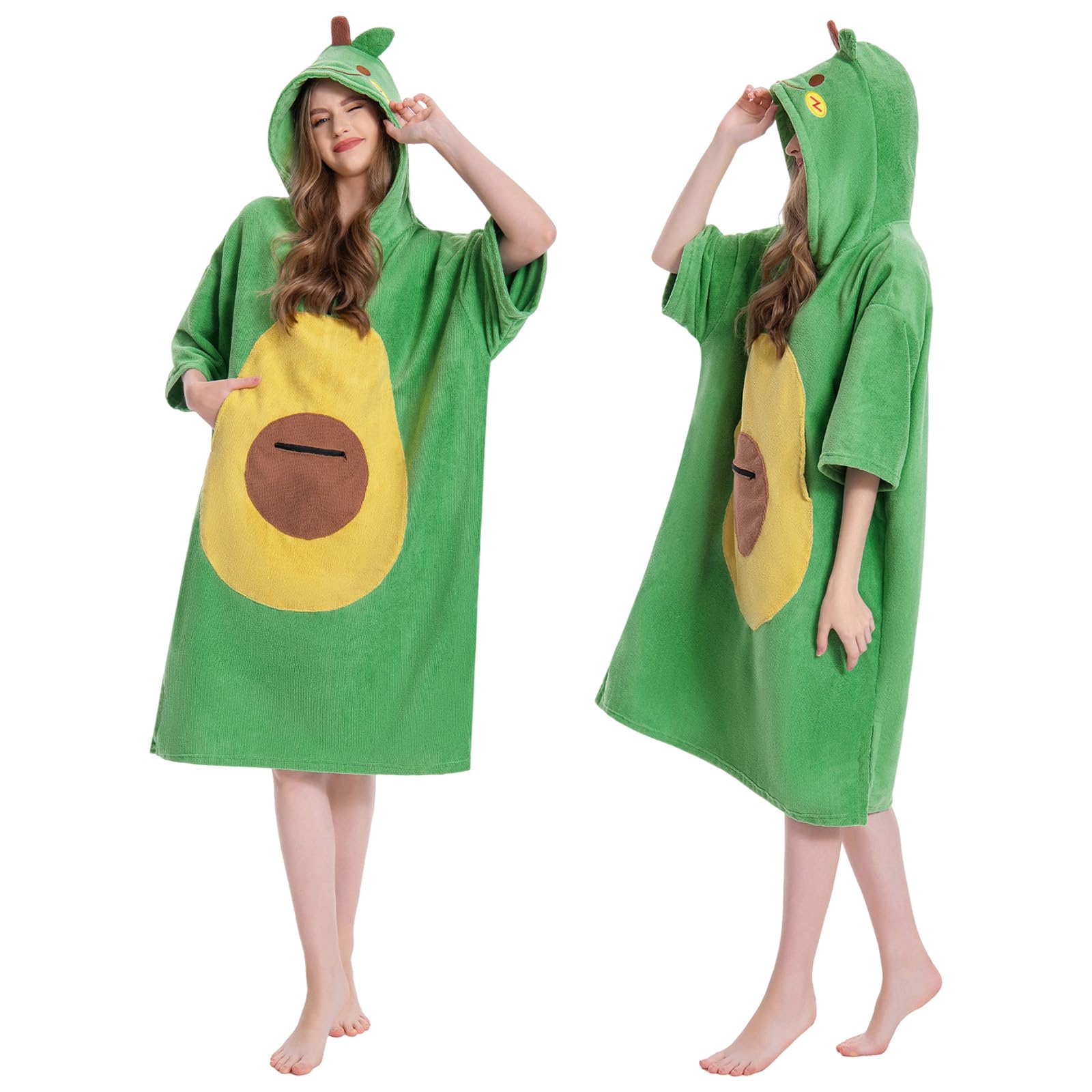 OLAOLA Surf Poncho Changing Towel, Swim Robe Poncho with Pocket Plus Size Quick Dry Terry Cloth Cover-Up Hood for Women Men