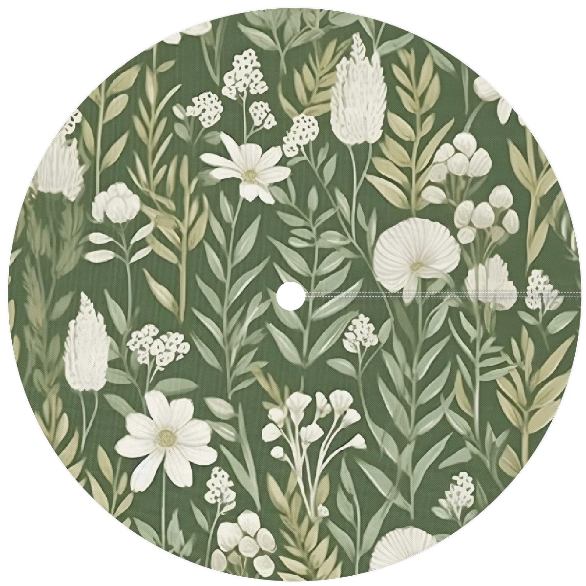 Nappe ronde avec trou pour parasol et fermeture éclair à essuyer facilement avec bords élastiques - Protection de table pour extérieur, jardin, patio, barbecue (Fleur verte en forme de feuille