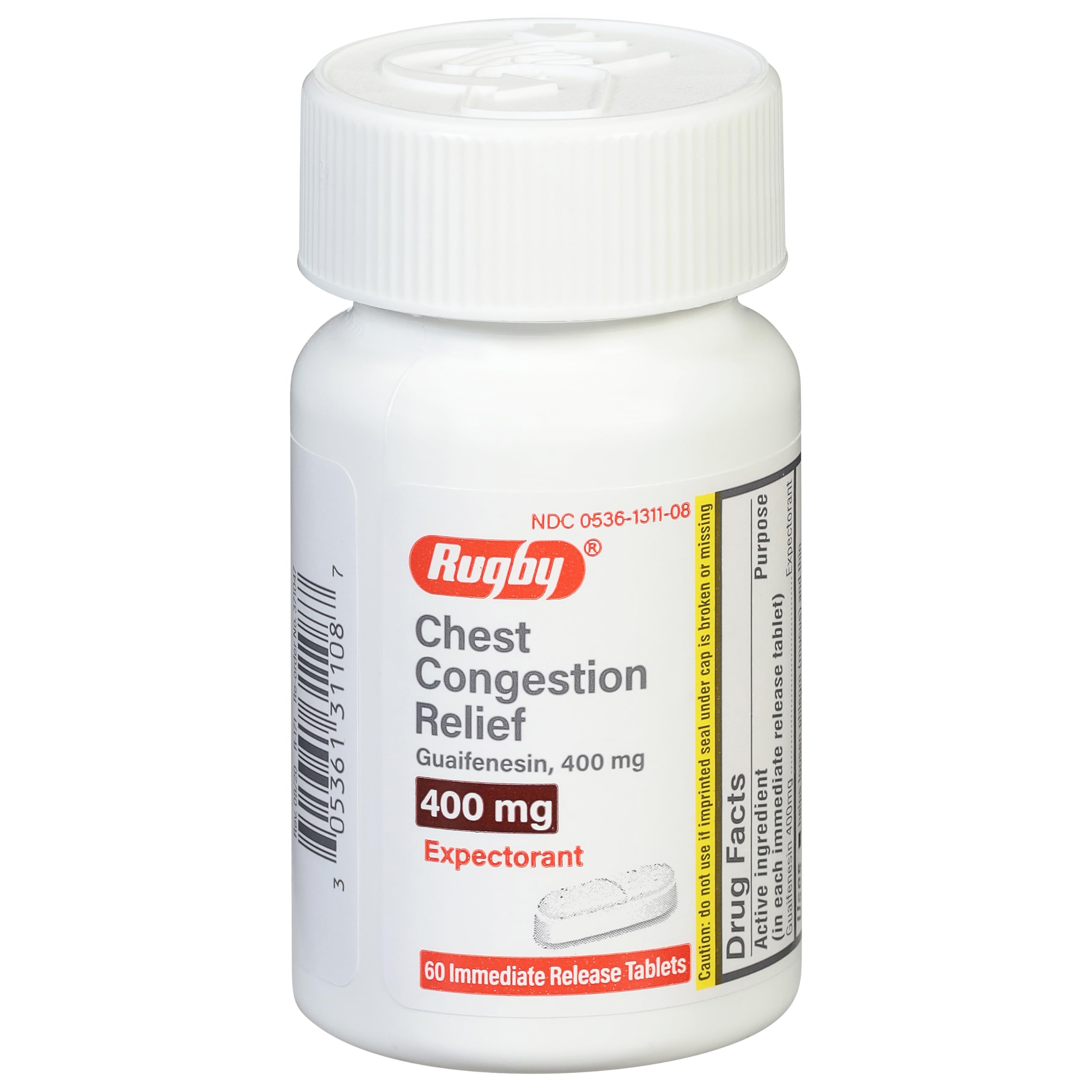 Rugby Chest Congestion Relief - Guaifenesin 400 Mg - Expectorant - 60 Immediate Release Tablets