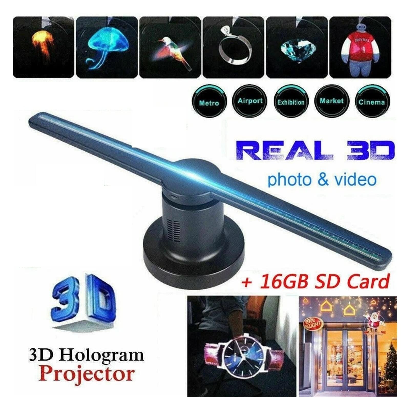 3D Hologram Projektor Light AC -in Wyświetlacz reklamowy PROWADZONY Fan Holograficzna lampa Lampa Remote Fan Hologram Łatwy do przenoszenia(WIFI 384LED)