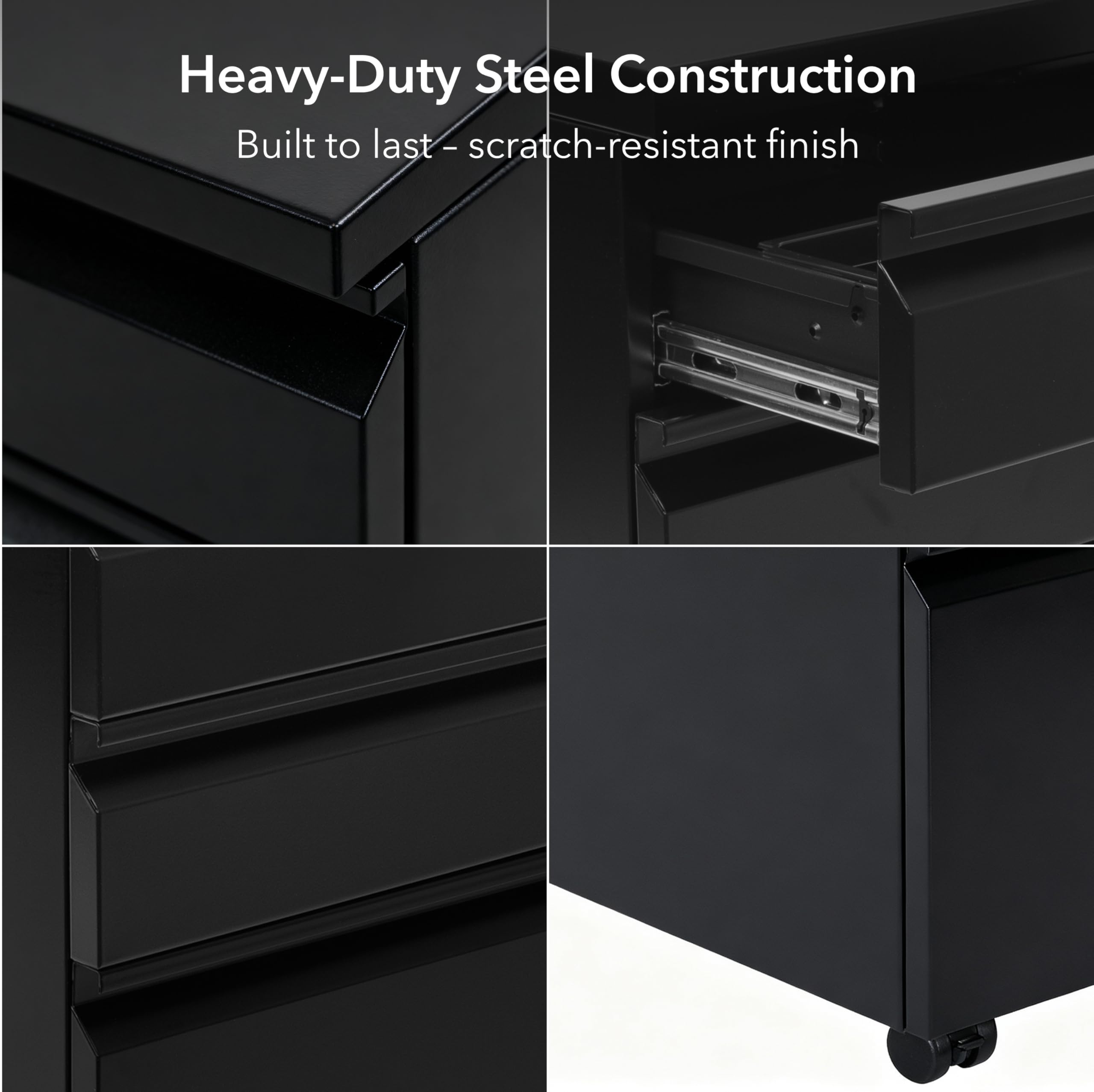 Mount-It 3 Drawer File Cabinet with Lock and Wheels Heavy-Duty Steel Rolling Drawer Cabinet Fully Assembled Under Desk — view 10