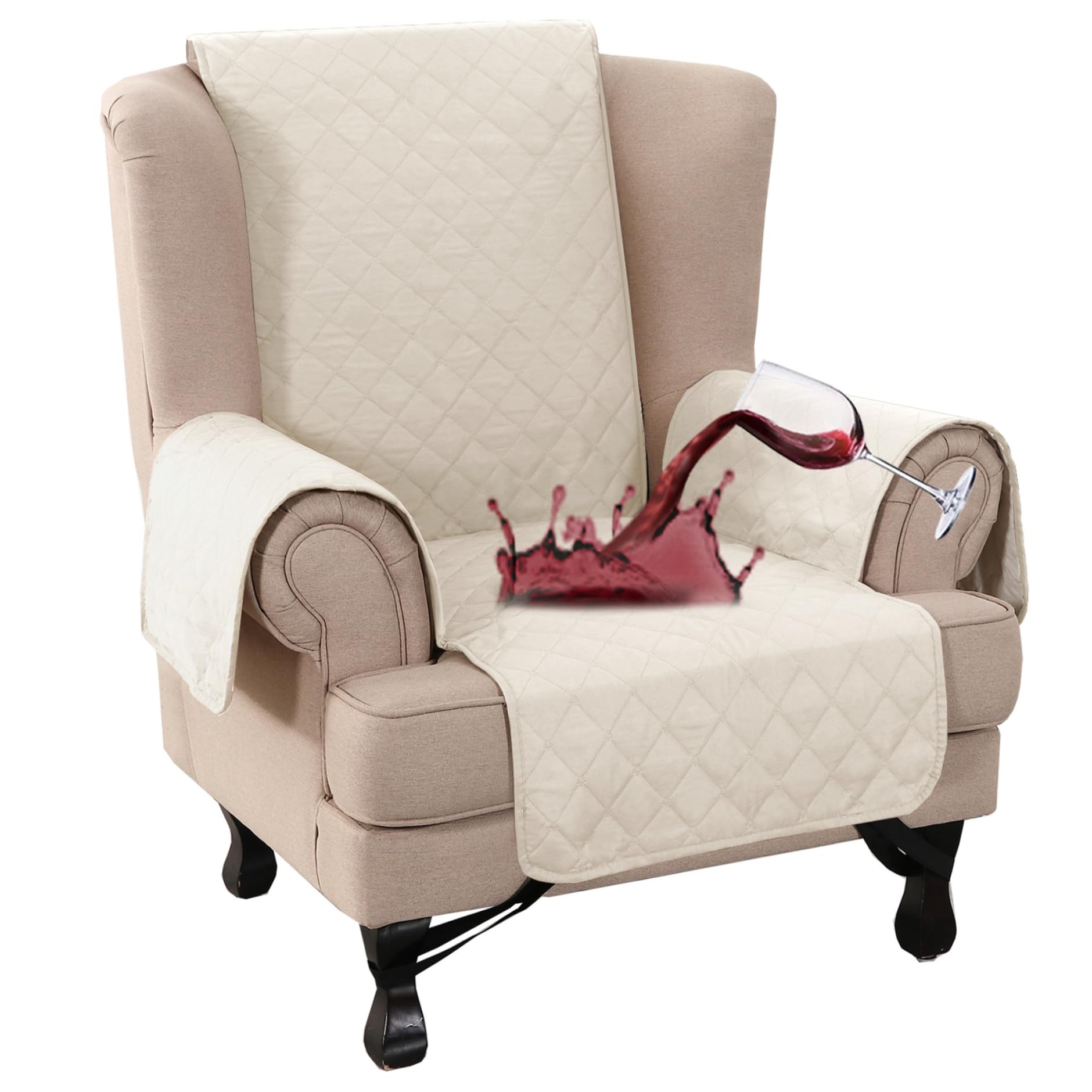 Housse de chaise à oreilles extensible et imperméable avec accoudoirs pour fauteuil