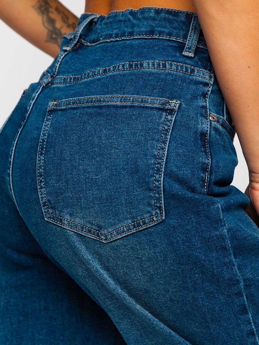 BOLF Femme Pantalon en Jeans Jeans Used Look Jeans Destroyed Denim Style Mom Fit Jambe etroite Temps Libre Casual Style Mix F6F