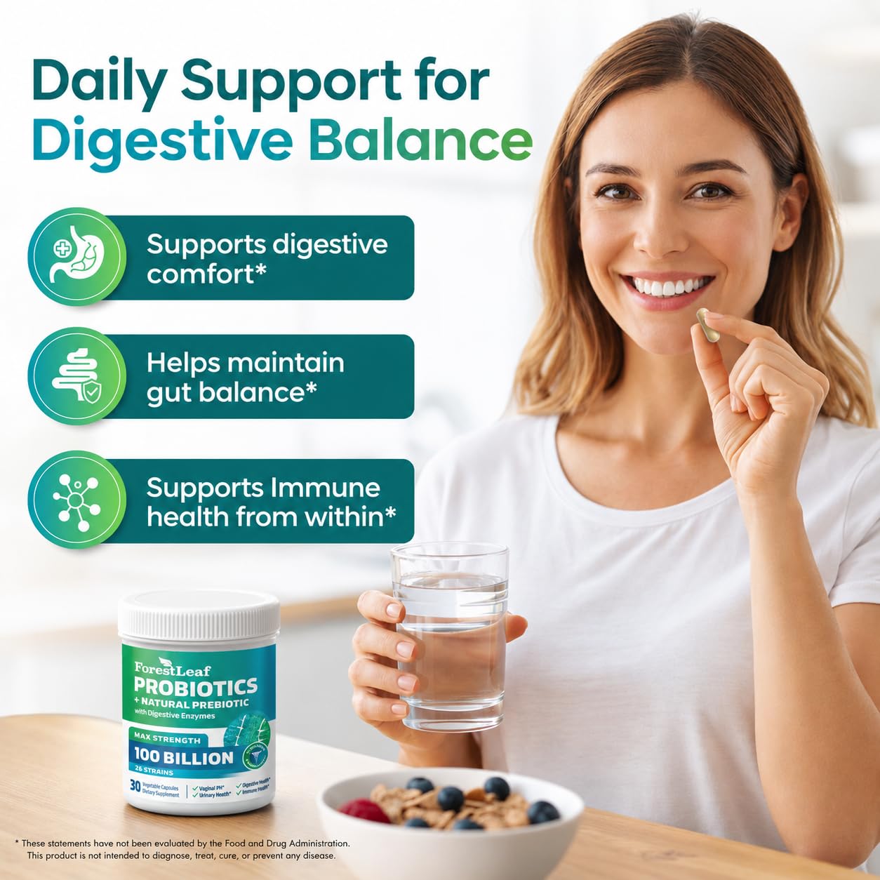 Probiotics for Men and Women, 100 Billion CFU, 26 Unique Strains, Men's and Women's Probiotic and Prebiotics Support Digestive Health, Gut Wellness, Energy, Mood, Immune, PH Balance (30 Caps) — Amazon image 4