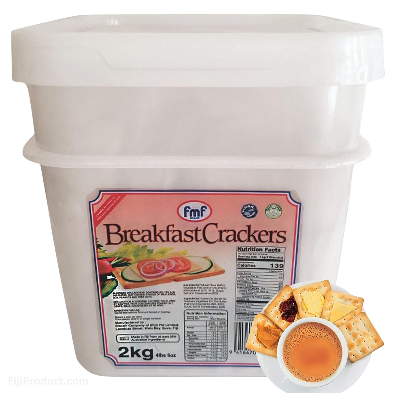 FIJI - Breakfast Crackers, Light & Crunchy Biscuit Snack (Value Pack of 2 x 2kg Bucket) Delicious Combinations with Tea or Morning Coffee... Imported from FIJI