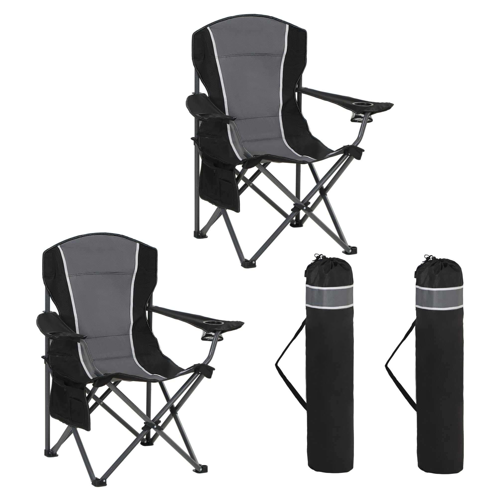 HIGH POINT SPORTS Campingstuhl Faltbar Angelstuhl Klappbar 160 kg Belastbar Klappstuhl mit Armlehne Getränkehalter Stahlrahmen Tragbar Campingsessel