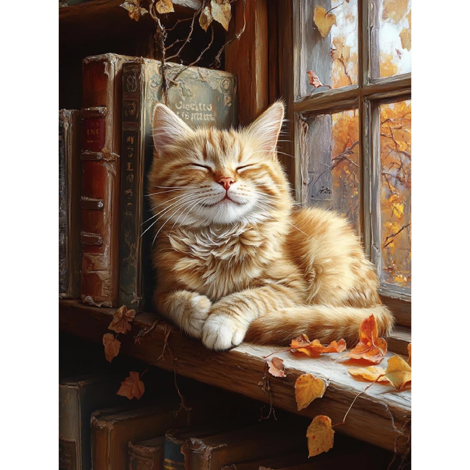 Jakener Book Cat Paint by Numbers Kit for Adults Beginner,Easy Adult Paint by Number Kits on Canvas DIY Painting for Beginners Art by Numbers for Home Wall Decor 16x20