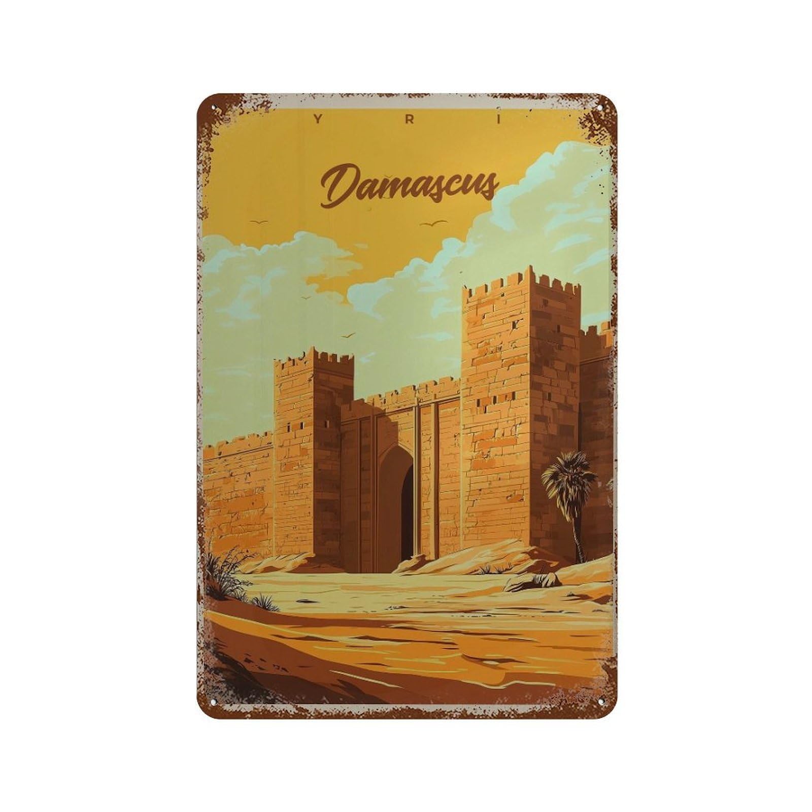xiaoxiaoshen Damascus Travel Syria Citadel Wall Decor Art Metal Tin Poster Modern Home Decor Art Home Bar Shop Decorations Vintage Sign 30x20cm
