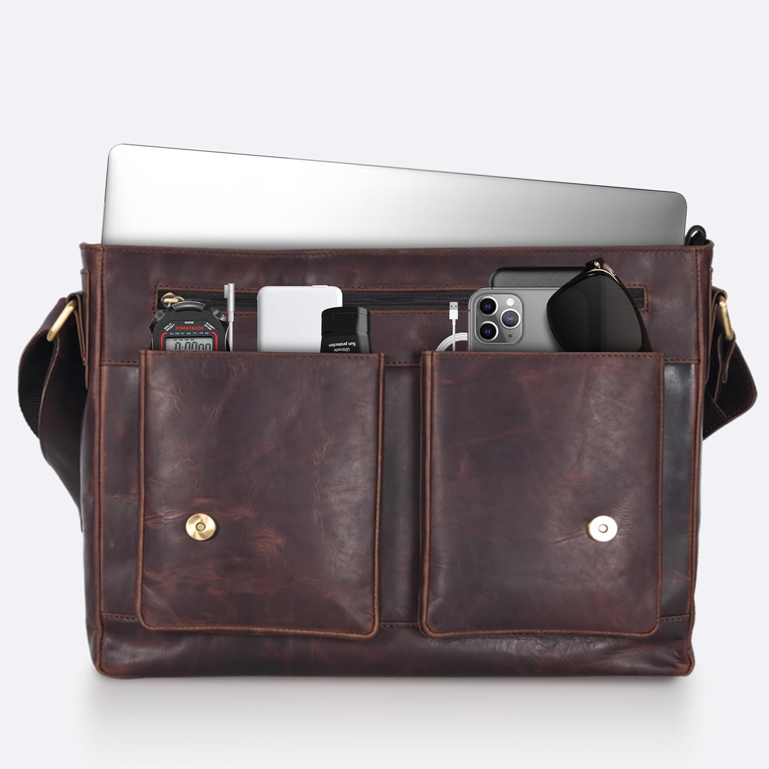 VALENCHI Real Genuine Leather 14" Laptop Messenger Bag/Briefcase For Men & Women (Brown Vintage LB04) - Image 6