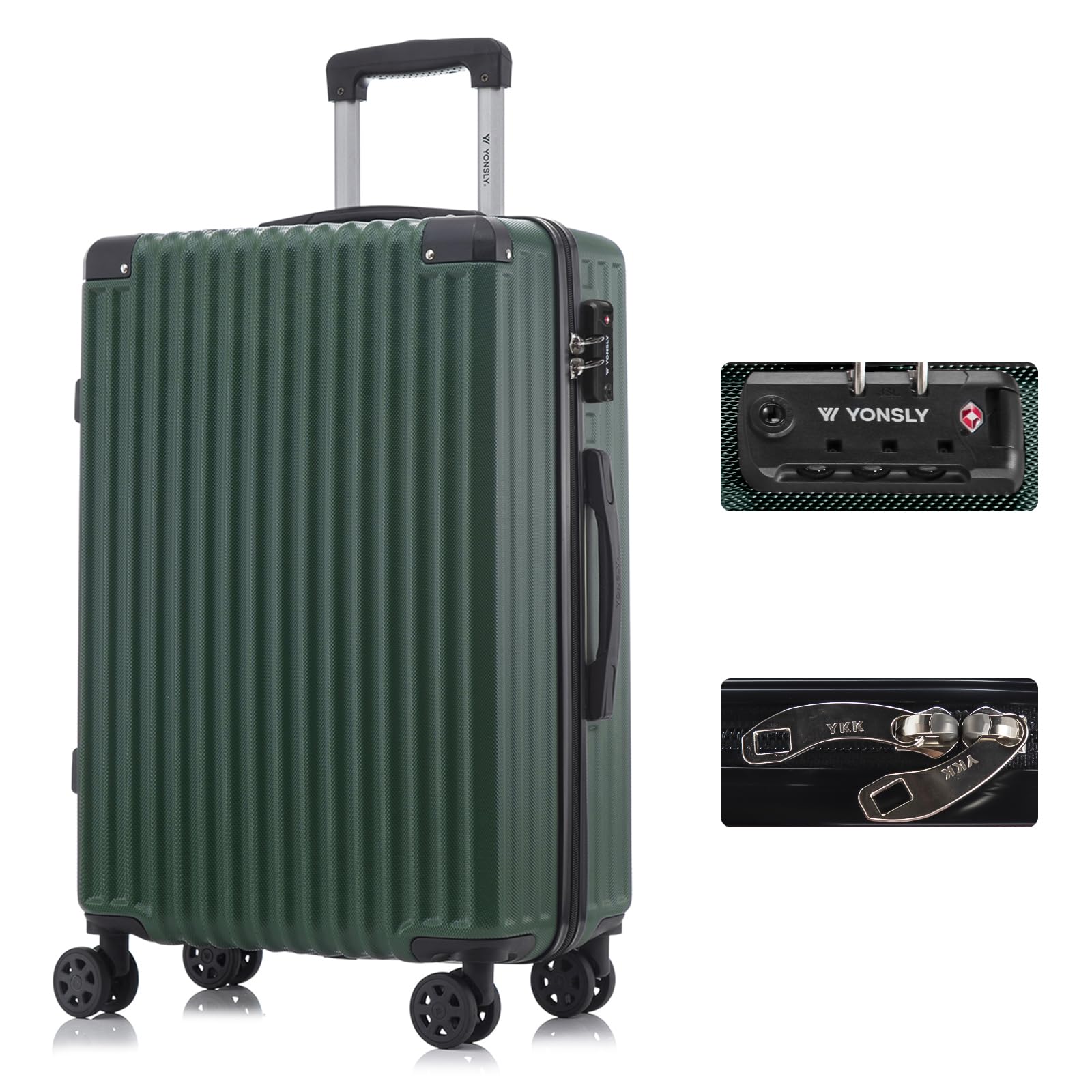yonsly Koffer Suitcase, Trolley Reisekoffer, Rollkoffer Handgepäck mit 4 Rollen 360°, ABS Hartschalen, Sicherheitsschloss, Weicher Gummigriff, 210D-Futter