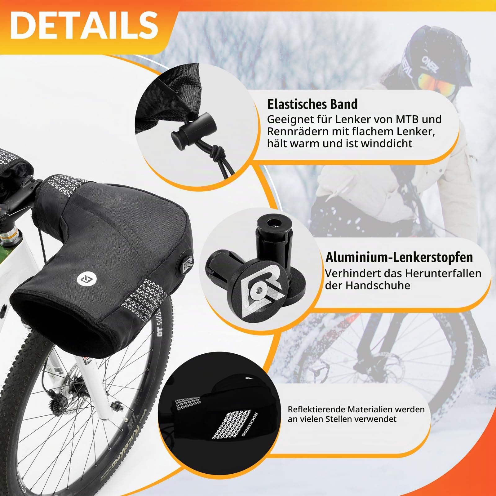 ROCKBROS Lenkerstulpen Lenkerhandschuhe Fahrrad Winter Thermo Gefütterte