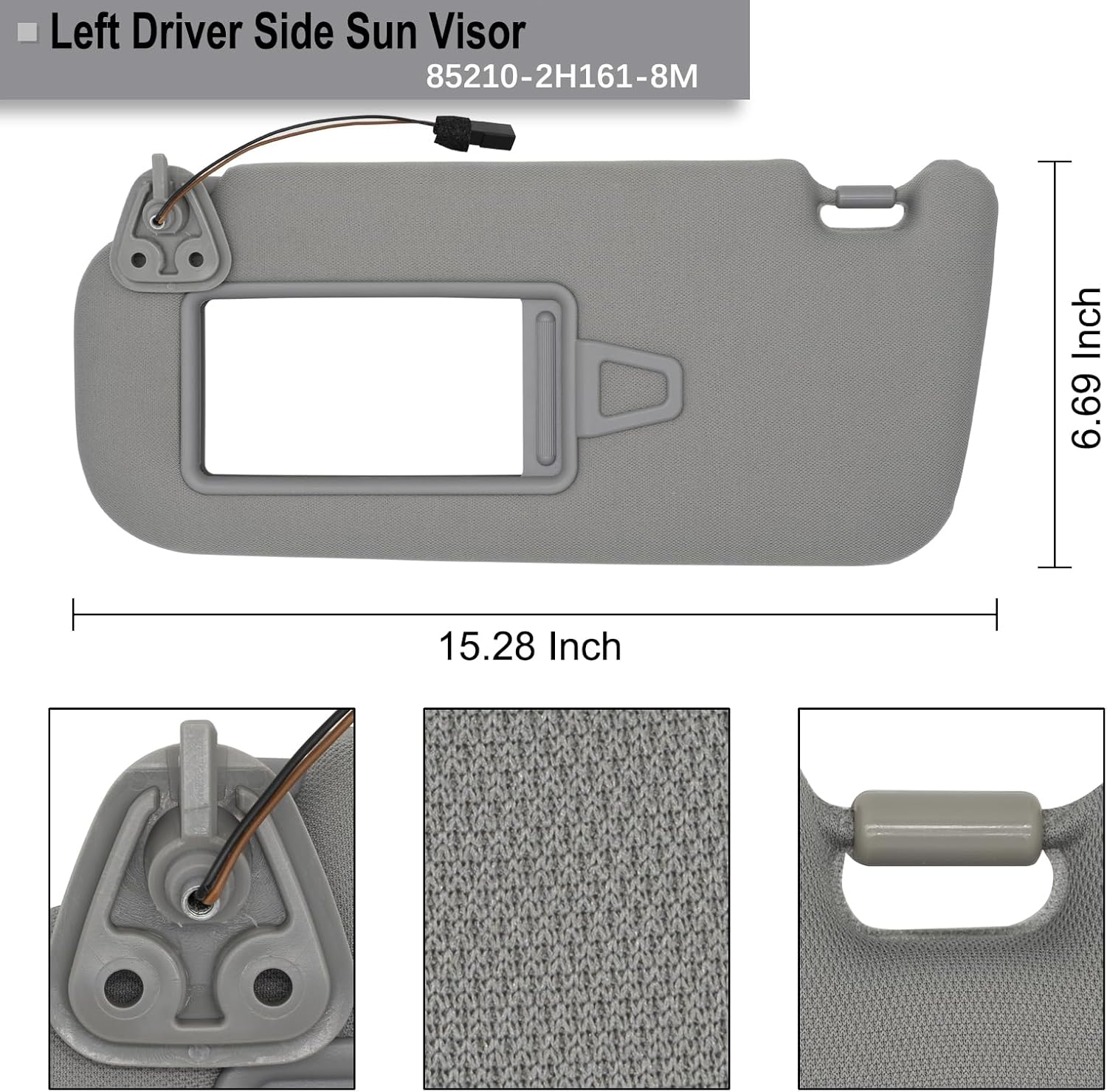 Driver & Passenger Side Sun Visor Fit Hyundai Elantra 2007-2010 with Light | Gray,85210-2H161-8M,85220-2H161-8M