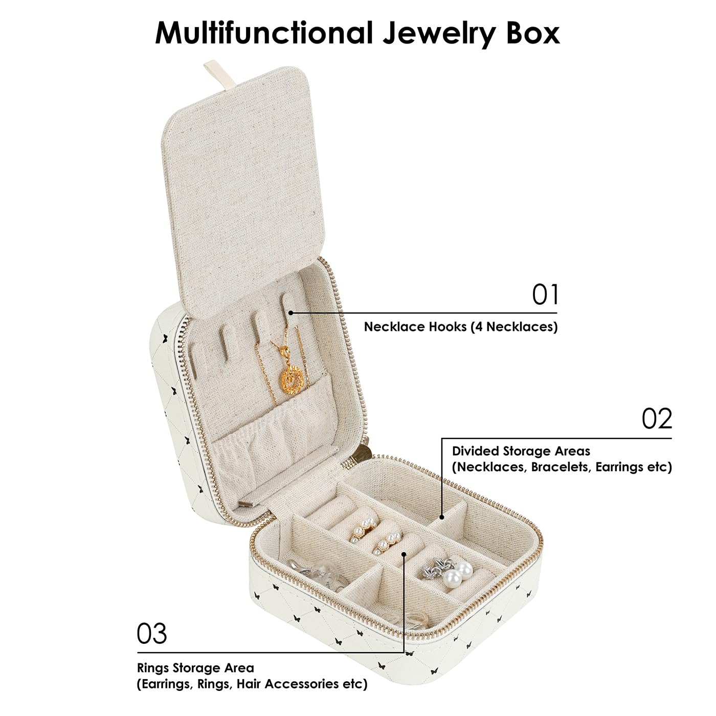 HDE Girl's Travel Jewelry Case Faux Leather Mini Organizer Box with Mirror Gift - Butterfly