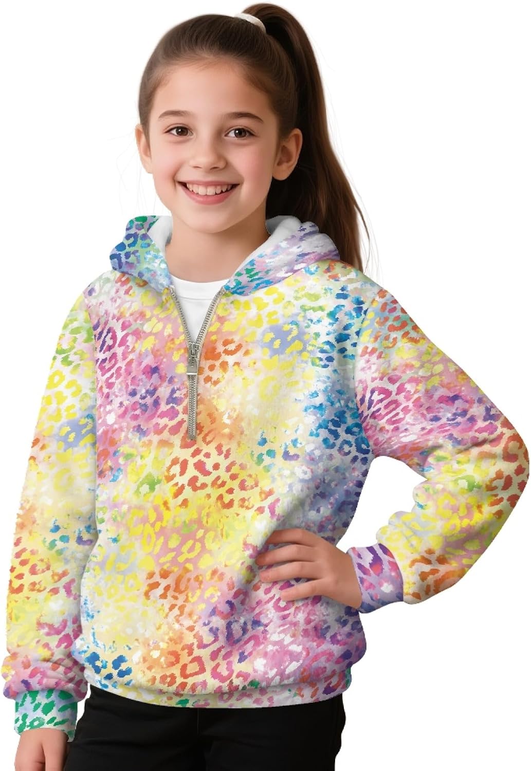 Hawapod Girls Half Zip Hoodie Print Comfortable Vacation Outdoor Long Sleeves Sweatshirt Hoodie With Pockets For Girl