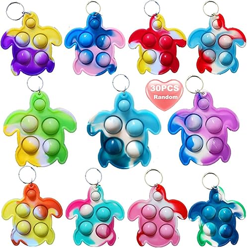 30 paquetes de mini llavero de tortuga arcoíris a granel para niños y niñas, regalo de fiesta de verano, regalo para aliviar el estrés, estudiantes,