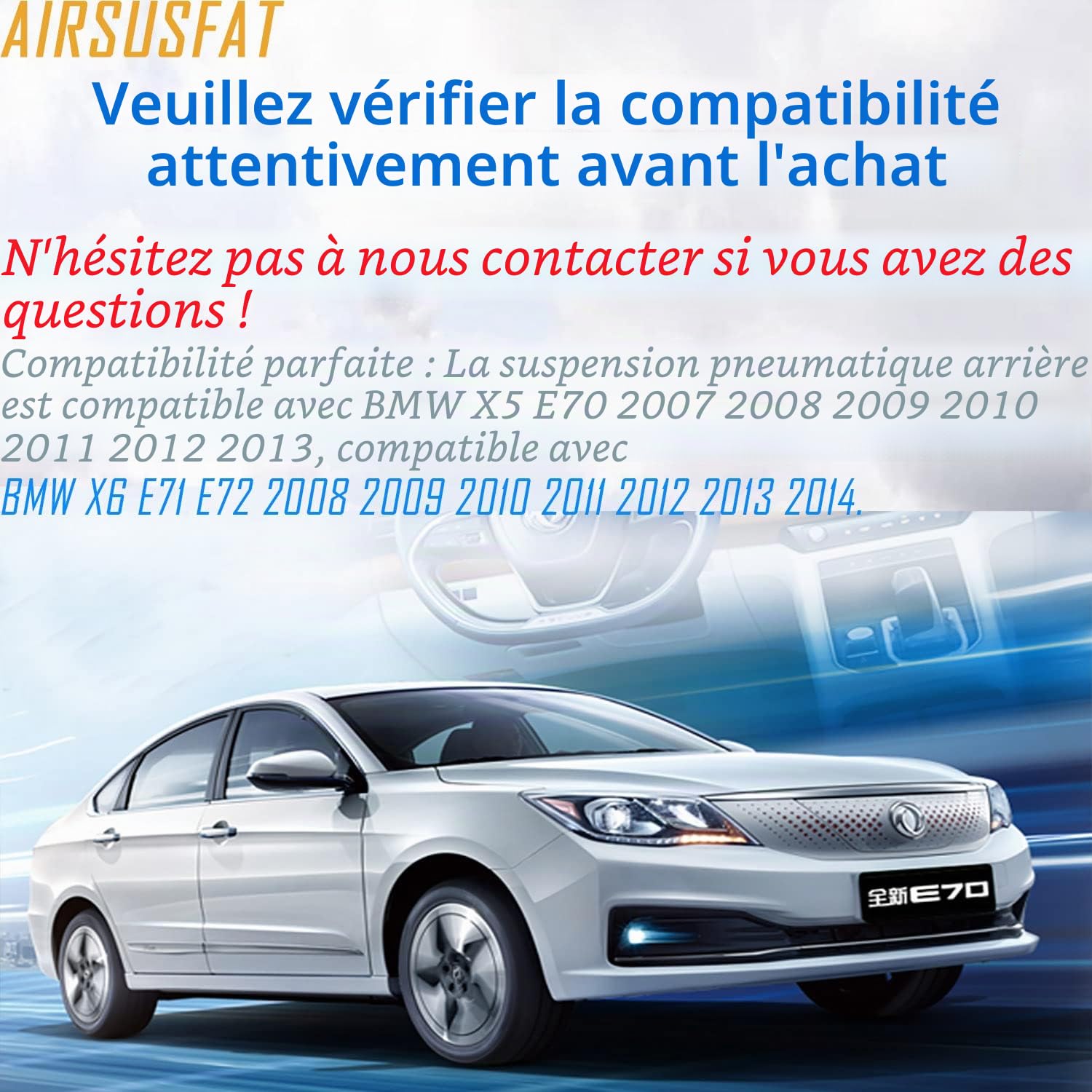 Lot de 2 sacs de ressorts de suspension pneumatiques arrière compatibles avec BMW X5 E70 2007-2013 et X6 E71/E72 2008-2014 – Remplacement OE pour BMW X5 X6 Suspension arrière 37126790078 37126790080