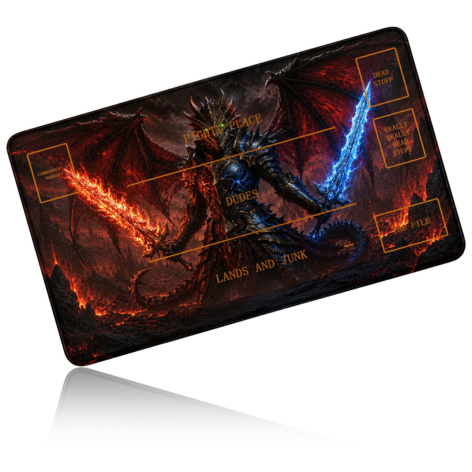 Dikoer for MTG/TCG Playmat w/Zones Commander Deck Mat, Ice Fire Dragon