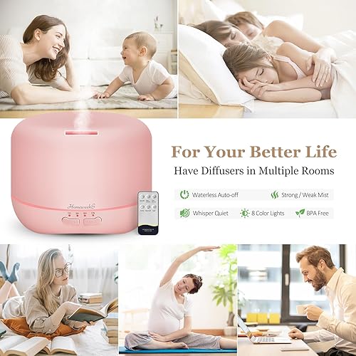 Miniatura 11 de Homeweeks Difusor de aceite esencial, difusor silencioso de aromaterapia para aceites esenciales, difusor de aceite ultrasónico de grano de madera