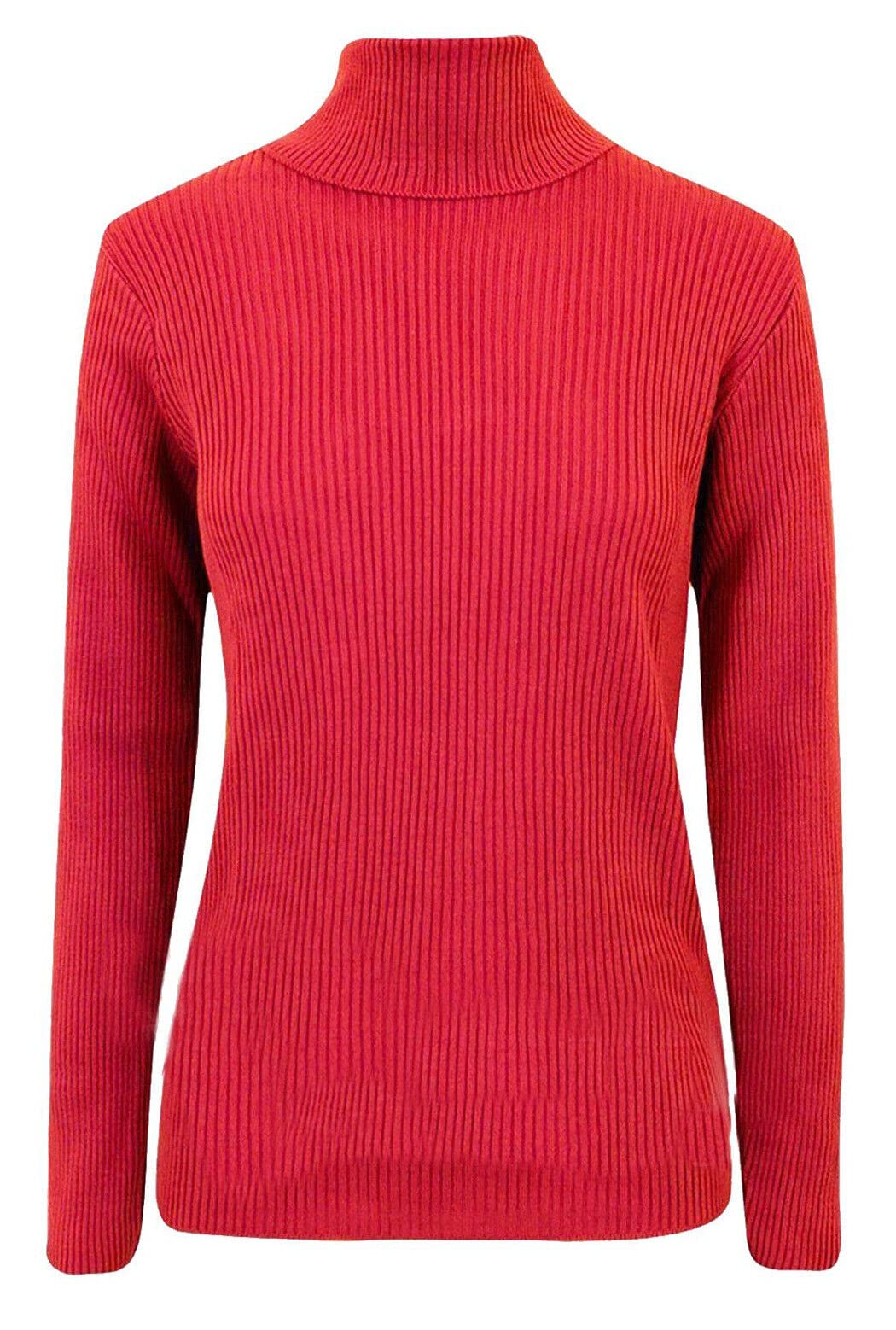 Fashion Fairies Women's Red Polo Turtle Neck Ribbed Jumper Long Sleeve High Polo Neck Top Winter Warm Sweater Formal Casual Wear Rib Knit Top ( Uk 12-14)