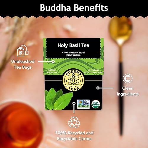 Miniatura 5 de Buddha Teas Té orgánico de albahaca sagrada Tulsi - OU Kosher USDA orgánico CCOF orgánico 18 bolsas de té sin blanqueador