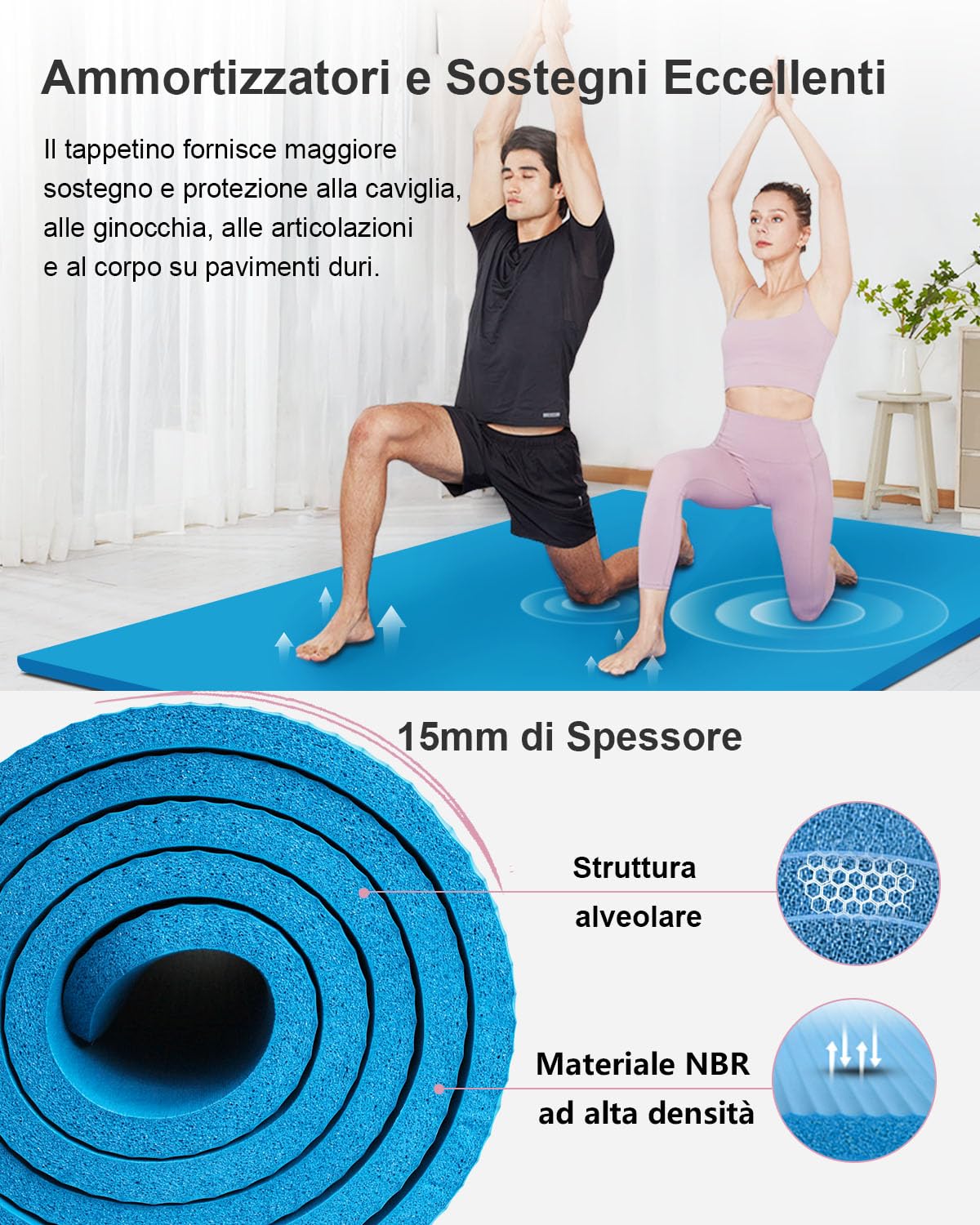 Tappetino Yoga Grande 200x100 Cm – Spessore 10 Mm In TPE – Antiscivolo, Fitness, Pilates – Per Casa E Outdoor