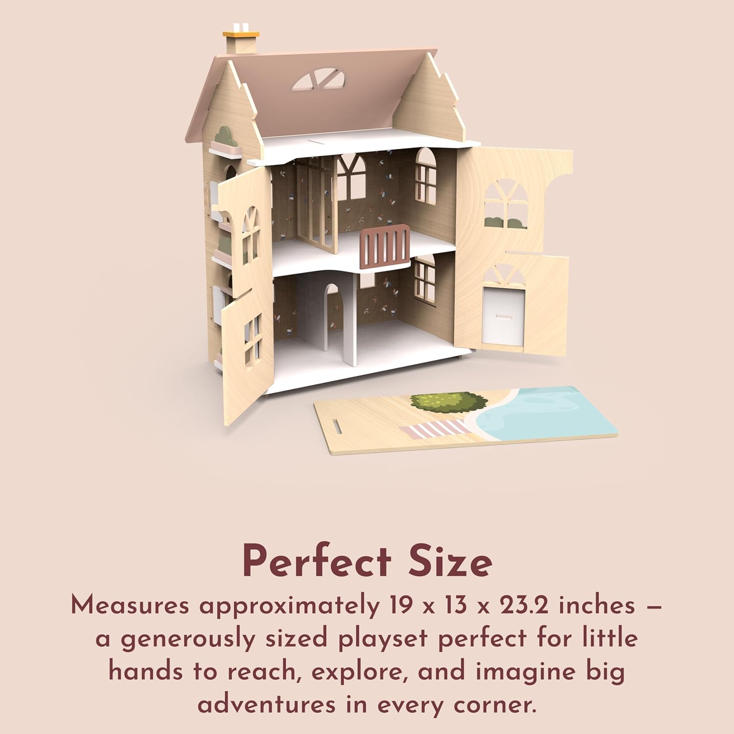 SPEEDY MONKEY Flowers Cottage Wooden Playset with Starter & Cozy Living Room Set with Bunny – FSC Wooden Dollhouse Furniture Sofa & TV | Pretend Play Doll House Accessories & Storytelling Toy for Kids