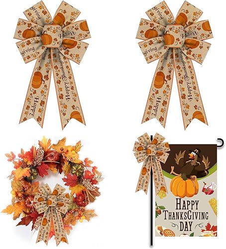 ALIBBON 2 lazos de otoño para coronas, lazos de corona de Acción de Gracias, lazos naranjas, hojas de calabaza con palabras para puerta delantera, disponible en Yaxa Costa Rica